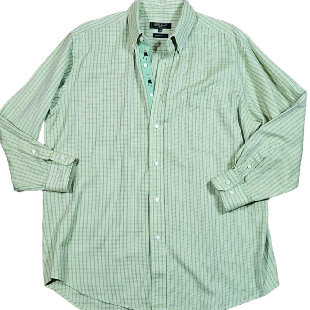 Bobby Jones Collection Italian Cotton Green Check Golf Placket Button Down Shirt